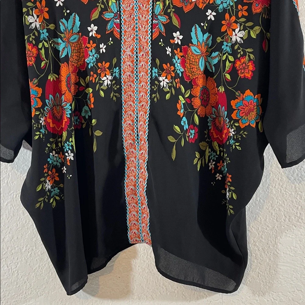 Rose + Olive Floral Oversized Blouse Top Colorful Dolman Sleeve Boho Size Small - Picture 6 of 8